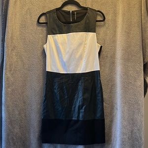 W118 Walter Baker black and white cocktail dress with faux leather detail